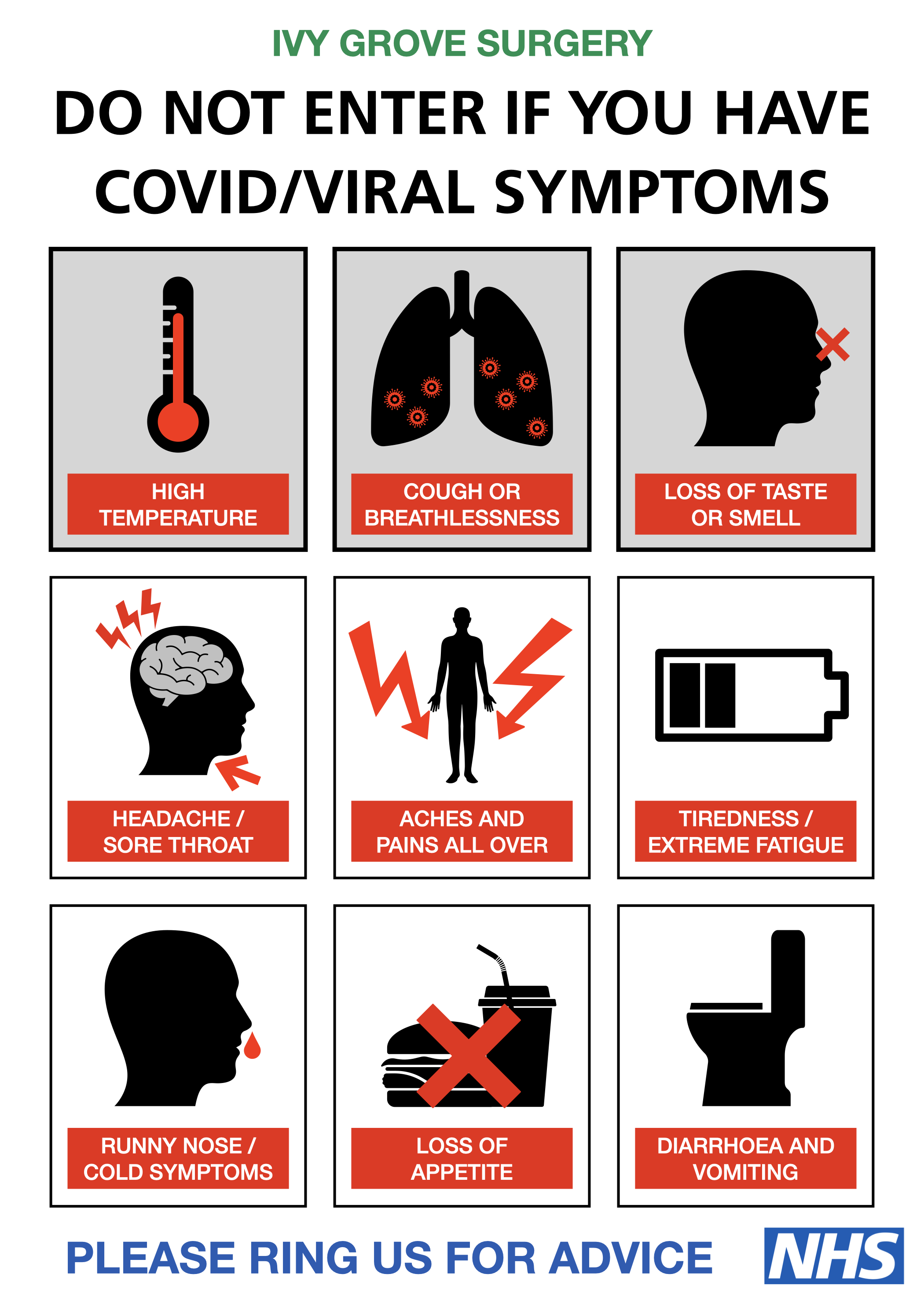 do not enter if covid/viral symptoms